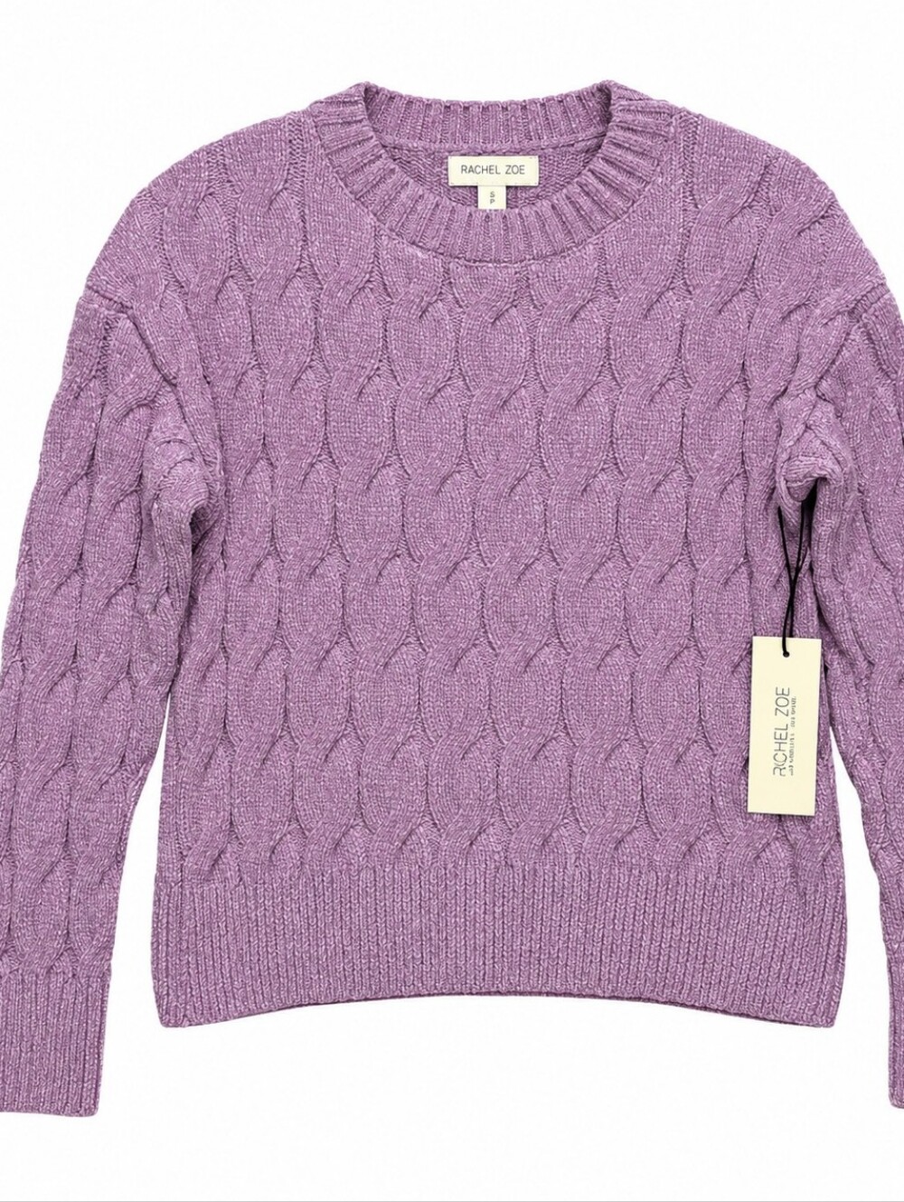 Rachel Zoe Lavender Cable-Knit Crew Sweater